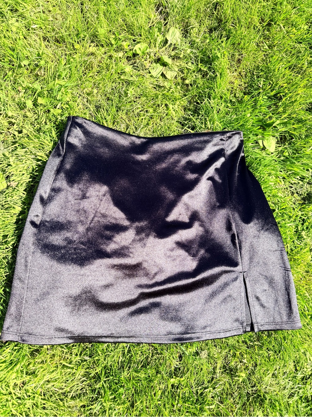 Altar'd State Black Satin Mini Skirt with Side Slit